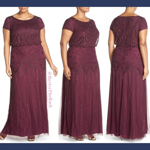 NWT Adrianna Papell Beaded Blouson Gown in Cassis [ PLUS SZ 22W ]‎ - Picture 1 of 11